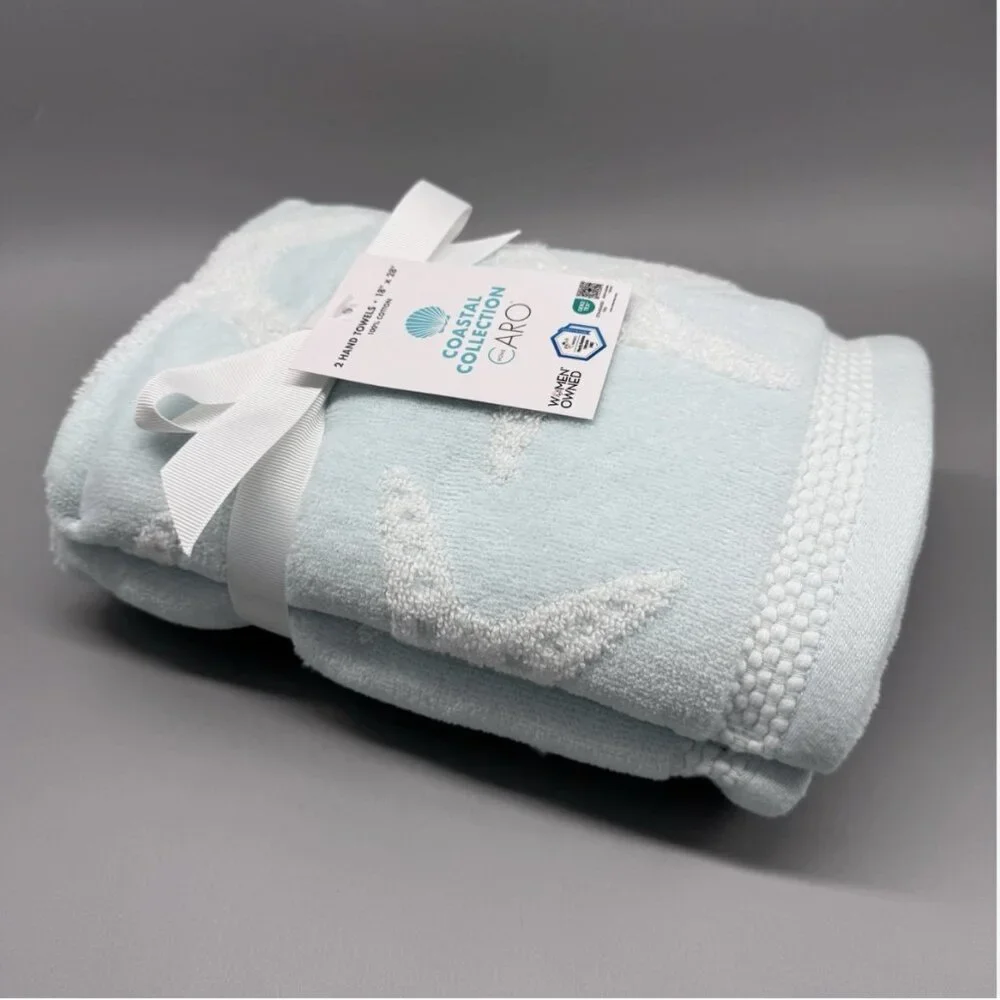 4pc Caro Home Light Blue Starfish 2 Bath 2 Hand Towel Set Ocean Coastal Beach